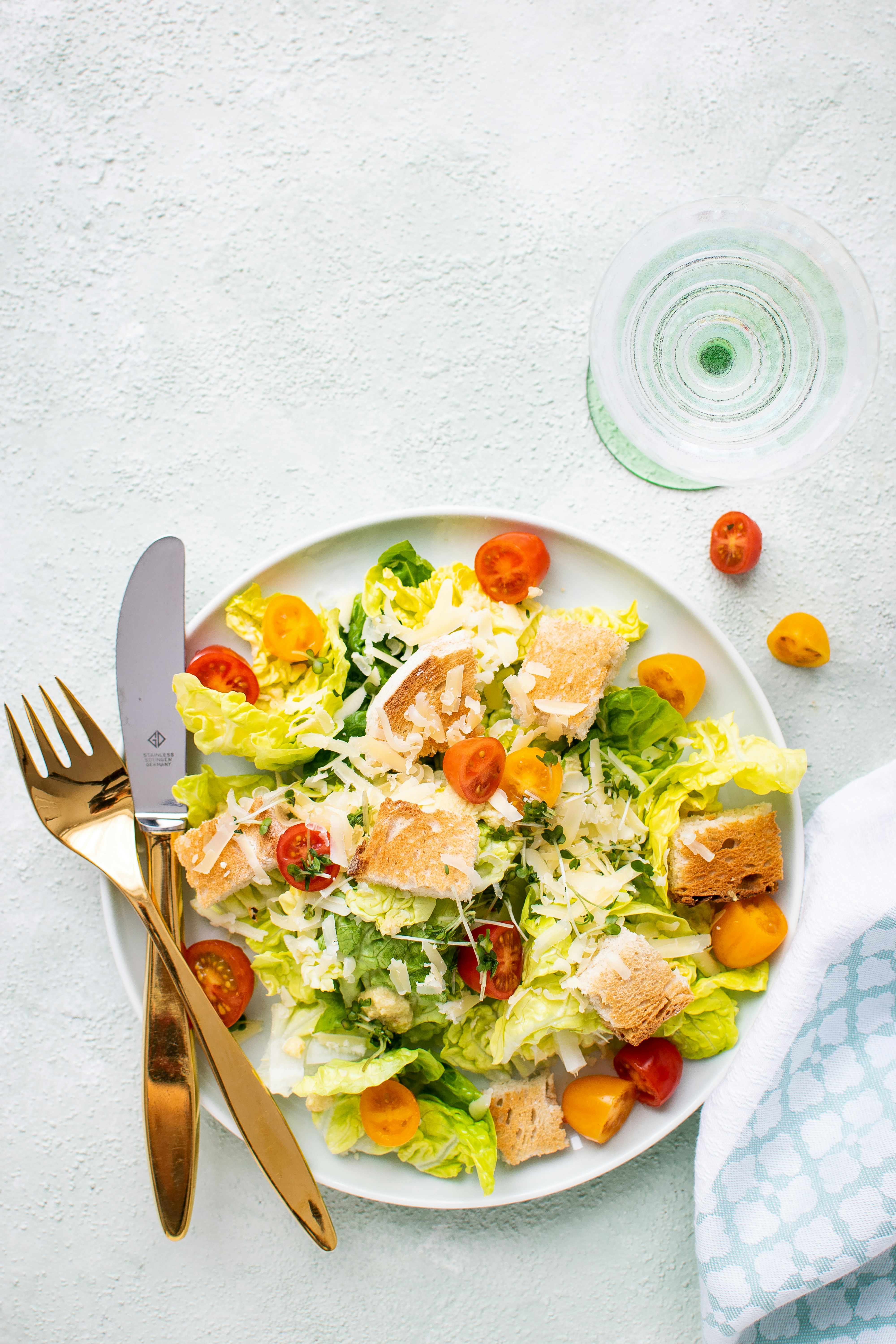 Fresh vibrant artisan salad bowl with fresh greens and assorted toppings